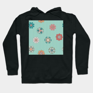 Pattern of colorful rosettes on mint green stripes Hoodie